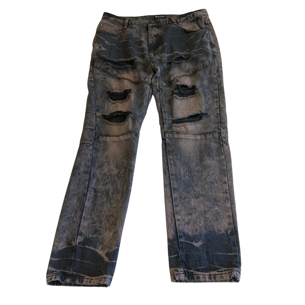CJ Black Premium Skinny Jeans Men 34x32 (Fit 32x28) Acid Wash Purple Moto Zipper